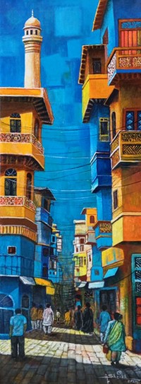 Anwer Sheikh, 12 x 36 Inch, Acrylic on Canvas, Cityscape Painting, AC-ANS-091